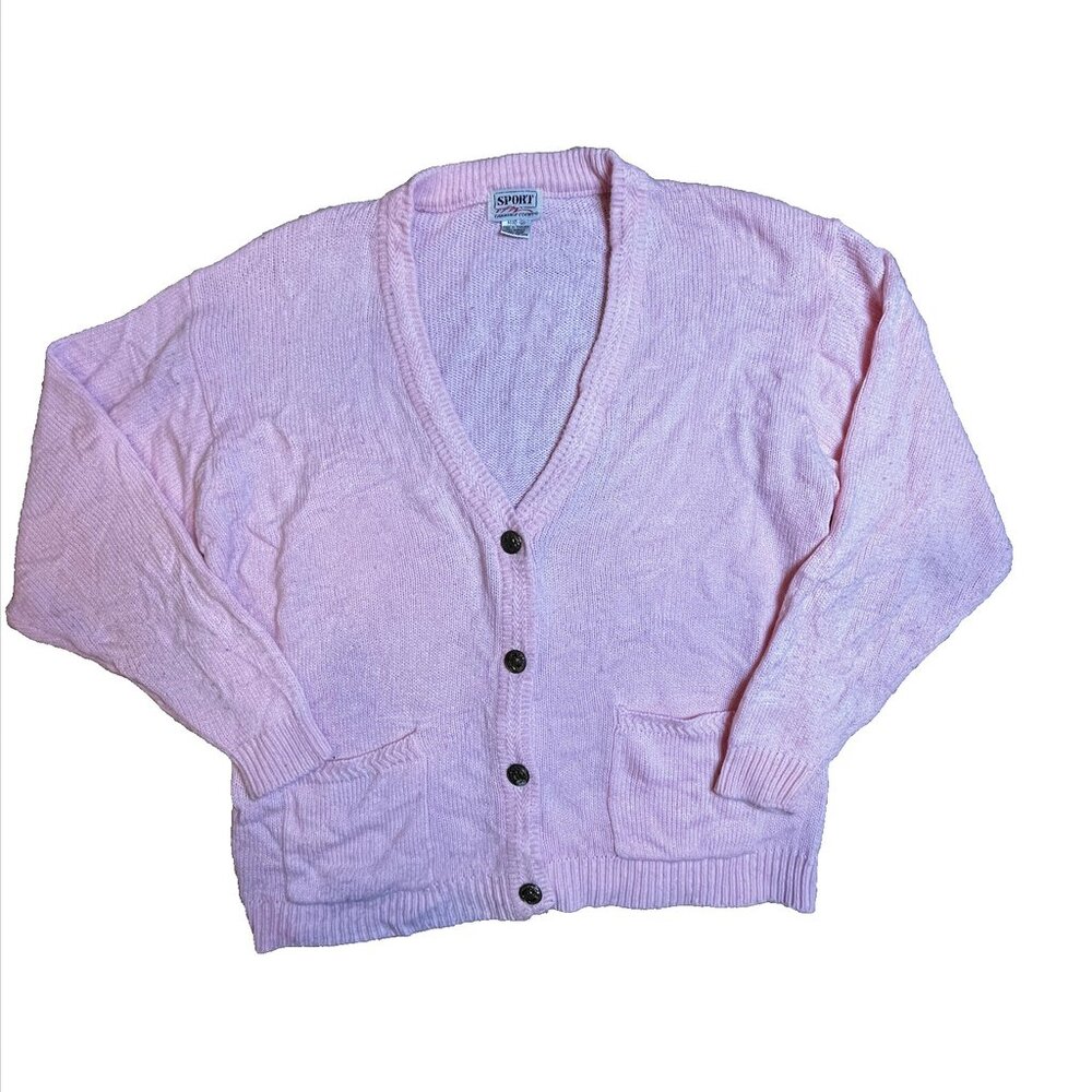 VTG Pink Button Front Cardigan Sweater Mr Rogers Feminine Fairycore SZ M 80s Y2k
